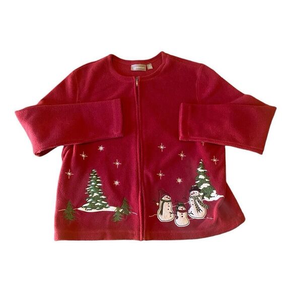 Croft Barrow Christmas Sweater Size PM Full Zip Snowmen Women Red Fleece - Picture 3 of 11